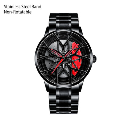 Men's Waterproof Stainless Steel Watch with Car Wheel Rim Hub Design