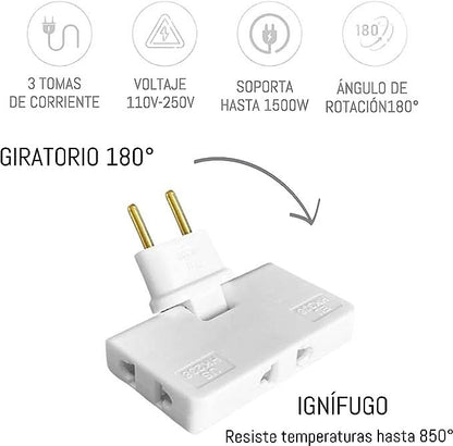 🔌50% OFF NOW! 180° Rotatable 3‑Way EU Plug Adapter‑ Space‑Saving Swivel Power Socket Splitter, Fire‑Resistant Multi Outlet Wall Charger for Home & Office