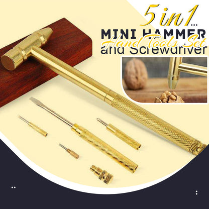 🔨50% OFF NOW! 5 in 1 Mini Hammer & Screwdriver Hand Tools Set – Portable Multi-Function Repair Tool Kit, Compact Gold Multitool for Home, Hobby, Jewelry & Small Craft Repair