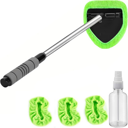 🚗50% OFF NOW! Extendable Windshield Cleaning Tool – 180° Rotating Head Car Window Cleaner with Non-Slip Grip & 4 Reusable Washable Microfiber Pads, Streak-Free Interior Glass Cleaning Kit