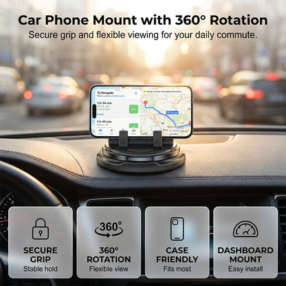 🚗50% OFF NOW! 360° Rotation Dashboard Car Phone Holder, Stable Secure Grip Cell Phone Mount, Case‑Friendly Universal Car Phone Stand for GPS Navigation Daily Commute