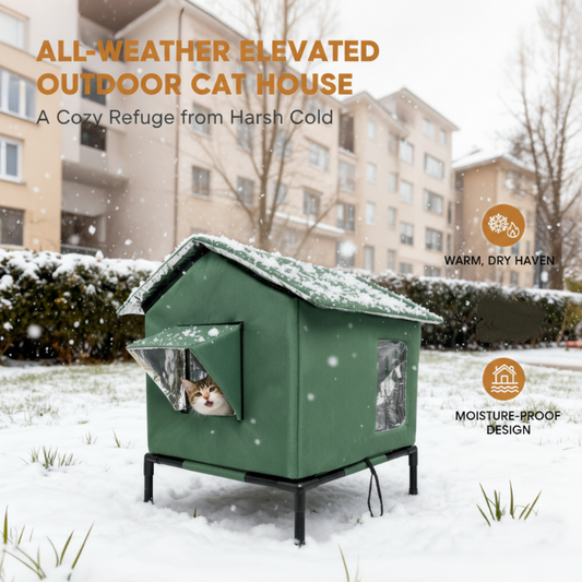 🐈50% OFF NOW! Elevated Insulated Outdoor Cat House‑ Weather‑Resistant Thermal Shelter with Raised Stand, Warm Waterproof Outside Pet House for Stray & House Cats