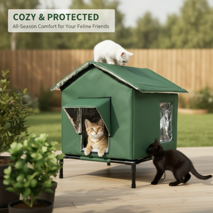 🐈50% OFF NOW! Elevated Insulated Outdoor Cat House‑ Weather‑Resistant Thermal Shelter with Raised Stand, Warm Waterproof Outside Pet House for Stray & House Cats