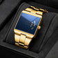 ⌚50% OFF NOW ! ✨Men's Square Face Quartz Watch – Gold Stainless Steel Band Unique Dial Design, Business Casual Fashion Wristwatch