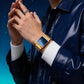 ⌚50% OFF NOW ! ✨Men's Square Face Quartz Watch – Gold Stainless Steel Band Unique Dial Design, Business Casual Fashion Wristwatch