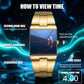 ⌚50% OFF NOW ! ✨Men's Square Face Quartz Watch – Gold Stainless Steel Band Unique Dial Design, Business Casual Fashion Wristwatch