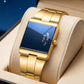 ⌚50% OFF NOW ! ✨Men's Square Face Quartz Watch – Gold Stainless Steel Band Unique Dial Design, Business Casual Fashion Wristwatch