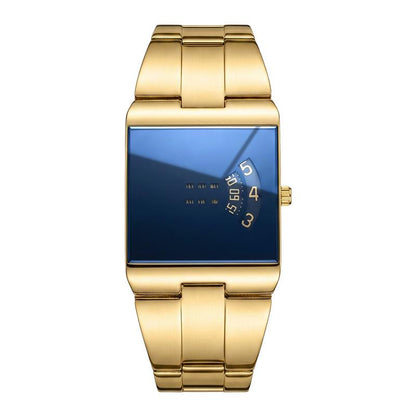 ⌚50% OFF NOW ! ✨Men's Square Face Quartz Watch – Gold Stainless Steel Band Unique Dial Design, Business Casual Fashion Wristwatch