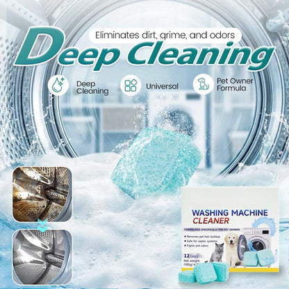 🧼50% OFF NOW! Washing Machine Cleaner Tablets – 12Pcs Deep Clean Washer Tank, Pet Hair & Odor Remover, Universal for Front & Top Load Washers