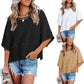 👚50% OFF HOT SALE 54000+ Sold! Women Solid Color Spliced Loose Crop T-Shirt, Flare 3/5 Bell Sleeve Breathable Casual Summer Tee Top