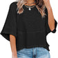 👚50% OFF HOT SALE 54000+ Sold! Women Solid Color Spliced Loose Crop T-Shirt, Flare 3/5 Bell Sleeve Breathable Casual Summer Tee Top
