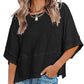 👚50% OFF HOT SALE 54000+ Sold! Women Solid Color Spliced Loose Crop T-Shirt, Flare 3/5 Bell Sleeve Breathable Casual Summer Tee Top