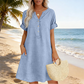 👗 LIMITED-TIME 50% OFF! ✨Women Short Sleeve V-Neck Linen Blend Tunic Midi Dress, Loose Relaxed Fit with Side Pockets Breathable Beach Casual Dress 💕