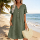 👗 LIMITED-TIME 50% OFF! ✨Women Short Sleeve V-Neck Linen Blend Tunic Midi Dress, Loose Relaxed Fit with Side Pockets Breathable Beach Casual Dress 💕