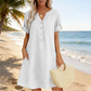 👗 LIMITED-TIME 50% OFF! ✨Women Short Sleeve V-Neck Linen Blend Tunic Midi Dress, Loose Relaxed Fit with Side Pockets Breathable Beach Casual Dress 💕