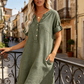 👗 LIMITED-TIME 50% OFF! ✨Women Short Sleeve V-Neck Linen Blend Tunic Midi Dress, Loose Relaxed Fit with Side Pockets Breathable Beach Casual Dress 💕