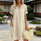 👗 LIMITED-TIME 50% OFF! ✨Women Short Sleeve V-Neck Linen Blend Tunic Midi Dress, Loose Relaxed Fit with Side Pockets Breathable Beach Casual Dress 💕