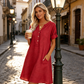 👗 LIMITED-TIME 50% OFF! ✨Women Short Sleeve V-Neck Linen Blend Tunic Midi Dress, Loose Relaxed Fit with Side Pockets Breathable Beach Casual Dress 💕