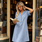 👗 LIMITED-TIME 50% OFF! ✨Women Short Sleeve V-Neck Linen Blend Tunic Midi Dress, Loose Relaxed Fit with Side Pockets Breathable Beach Casual Dress 💕