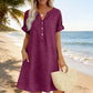 👗 LIMITED-TIME 50% OFF! ✨Women Short Sleeve V-Neck Linen Blend Tunic Midi Dress, Loose Relaxed Fit with Side Pockets Breathable Beach Casual Dress 💕