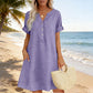 👗 LIMITED-TIME 50% OFF! ✨Women Short Sleeve V-Neck Linen Blend Tunic Midi Dress, Loose Relaxed Fit with Side Pockets Breathable Beach Casual Dress 💕