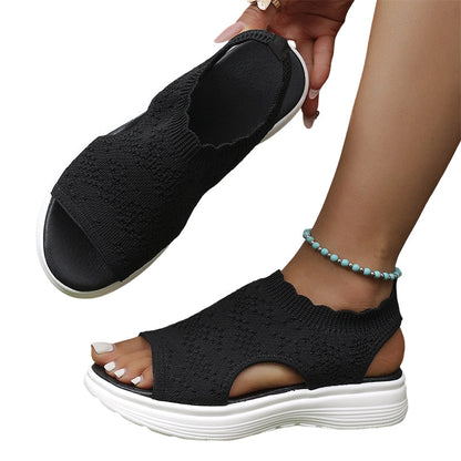 👡LAST DAY SALE £11.99! ✨Women Breathable Hollow Knit Platform Slide Sandals, Soft Cushioned Open Toe Slip-On Summer Wedge Sandals
