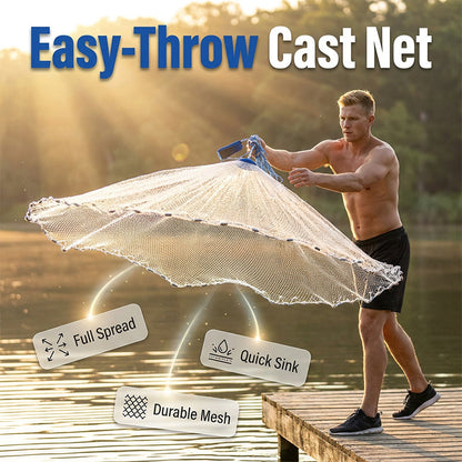 🌊50% OFF NOW! Easy‑Throw Cast Net – Heavy‑Duty Rapid Sinking Fishing Throw Net, Durable Mesh Hand Casting Net for Lakes, Rivers, Shore Fishing for Freshwater Saltwater Fishing