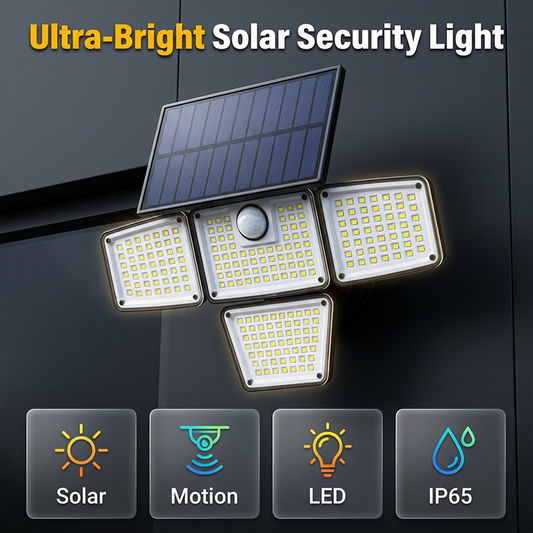💡50% OFF NOW! Solar Motion Sensor Security Light – Ultra-Bright LED Outdoor Solar Light, IP65 Waterproof 4-Head Solar Wall Light with Motion Detector for Yard, Garage & Patio