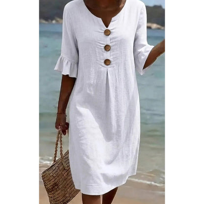 👗 LIMITED-TIME 50% OFF! Women’s Solid V-Neck Ruffle Half Sleeve Midi Dress, Casual Loose Summer Holiday Dress