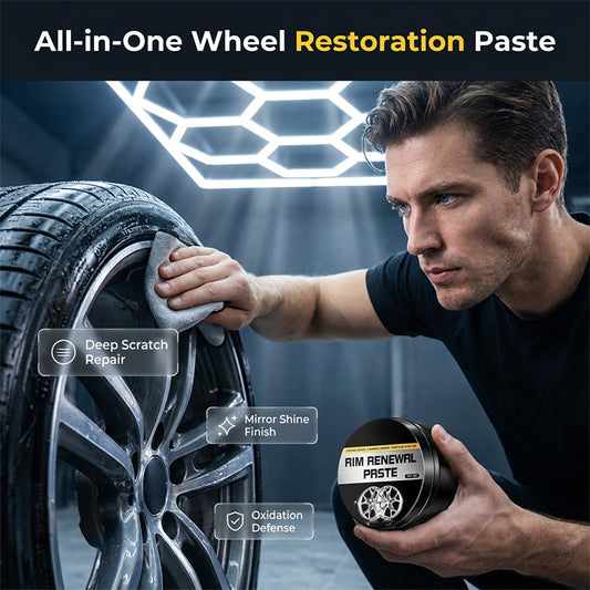 🚗FLASH SALE - ￡7.99!!👍All-in-One Wheel Rim Restoration Paste – deep scratch repair, oxidation removal, mirror shine finish, anti-rust protective coating. Auto wheel maintenance essential!