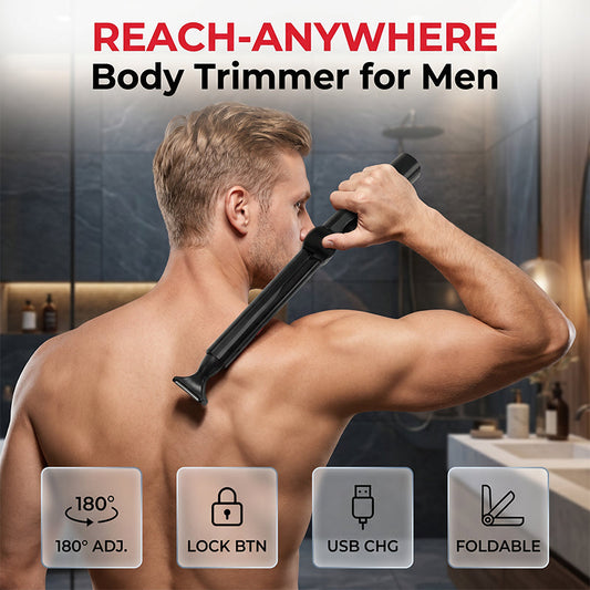 🪒 LIMITED TIME 50% OFF! 😎180° Foldable Reach-Anywhere Body Trimmer for Men, USB Rechargeable Back Hair Shaver with Lock Button