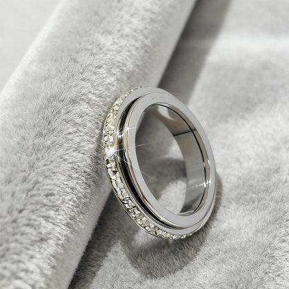 💍 Last Day Special Price £9.78 ! 💐Titanium Steel Rotatable Spinner Ring with Zirconia