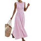 👗LIMITED-TIME 50% OFF! Women Sleeveless Striped Waist Defining Maxi Dress, Crisscross Wrap Waist Flowy Long Dress for Beach Vacation Daily Casual