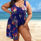 👙 LIMITED-TIME 50% OFF! Women's Leaf Floral Print One Piece Swim Dress, Tummy Control Plus Size Swimming Costume