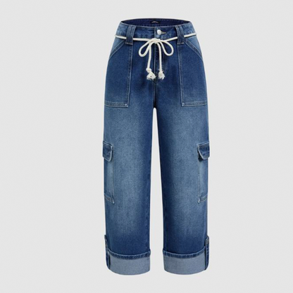 👖50% OFF NOW! Women Wide Leg Denim Cargo Pants – Relaxed Fit, Adjustable Drawstring Waist, Multi Side Pockets, Premium Soft Blend Fabric Casual Trousers
