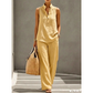 👗 LIMITED-TIME 50% OFF! Women's Stand Collar Sleeveless Top & Wide Leg Pants 2 Piece Linen Outfit Set