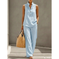 👗 LIMITED-TIME 50% OFF! Women's Stand Collar Sleeveless Top & Wide Leg Pants 2 Piece Linen Outfit Set