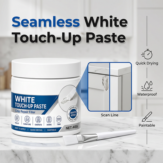 🪑50% OFF LIMITED PROMO! White Seamless Touch-Up Paste with Free Brush, Quick Dry Waterproof Repair Filler for Walls Cabinets Doors Furniture Chips Scratches Cracks