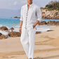 👔50% OFF NOW! Men Minimalist 2-Piece Casual Outfit Set – Stand Collar Button Shirt & Relaxed Drawstring Trousers, Breathable Fabric, Resort & Daily Wear Suit