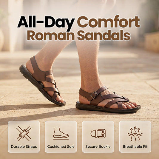 👞50% OFF NOW! Men's Adjustable Roman Sandals, All-Day Comfort Cushioned Soft Flexible Sole Summer Sandals with Secure Buckle, Breathable Non-Slip Casual Walking Sandals for Beach Daily Vacation