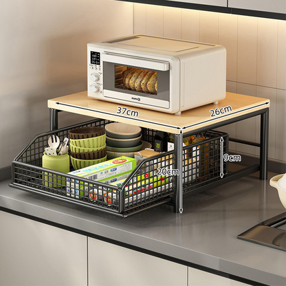🏠50% OFF NOW ! ✨2-Tier Kitchen Microwave Stand with Slide-Out Storage Drawer – Space-Saving, Heavy Duty, Countertop Appliance Organizer Rack