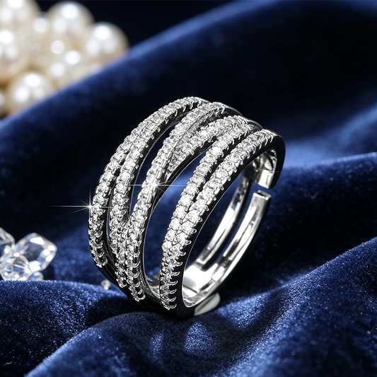 💍50% OFF NOW! Adjustable Multi-Band Crossover Ring – Sparkling Paved Cubic Zirconia, Stackable Layered Statement Band, Fashion Jewelry for Women Daily & Party Wear