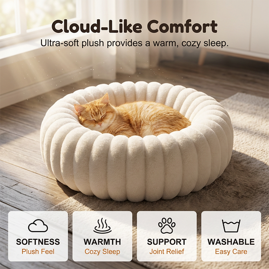 🐾2026 HOT SALE 52000+ Sold 50% OFF! Cloud-Like Ultra Soft Plush Round Calming Pet Bed, Raised Rim Donut Cat Dog Bed, Joint Relief Warm Cozy Washable Pet Sleeping Cushion