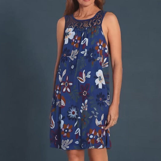 👗 LIMITED-TIME 50% OFF! Women's Sleeveless Lace Patchwork Floral Swing Dress, Casual Loose Summer Midi Dress