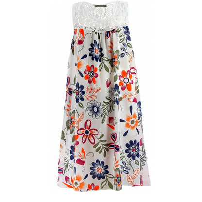 👗 LIMITED-TIME 50% OFF! Women's Sleeveless Lace Patchwork Floral Swing Dress, Casual Loose Summer Midi Dress