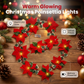 🎄50% OFF NOW! Christmas Poinsettia Flower String Lights, Velvet Petal Artificial Poinsettia Garland with Warm LED Glow, Battery‑Powered Xmas Decorative Lights for Indoor Holiday Home Party Decoration