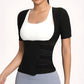 🩱50% OFF NOW! Women's Short Sleeve Compression Body Shaper – Adjustable Waist Trainer, Tummy Control Posture Corrector, Sweat Enhancing Shapewear for Workout & Daily Wear