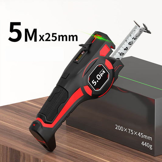 📏50% OFF NOW! 2-in-1 Tape Measure with Laser Guide – 5M x 25mm Measuring Tape with Green Laser Level & Bubble Leveler, Multi-Functional Precision Measuring Tool for DIY, Construction & Home Renovation