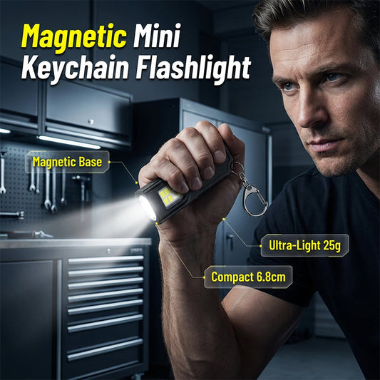 🔦50% OFF LIMITED TIME! Magnetic Mini Keychain Flashlight, 25g Ultralight Pocket Torch with Strong Magnetic Base, Red Blue Warning Light, Rechargeable Hands-Free LED Flashlight for Repair, Camping, Emergency Daily Carry