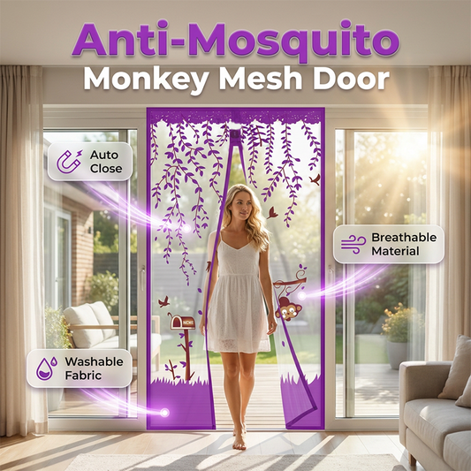 🚪50% OFF NOW! Monkey Pattern Auto Close Anti-Mosquito Mesh Door, Magnetic Self-Sealing Fly Bug Screen Curtain, Breathable Washable Mesh Screen Door for Home Balcony Patio Sliding Doors